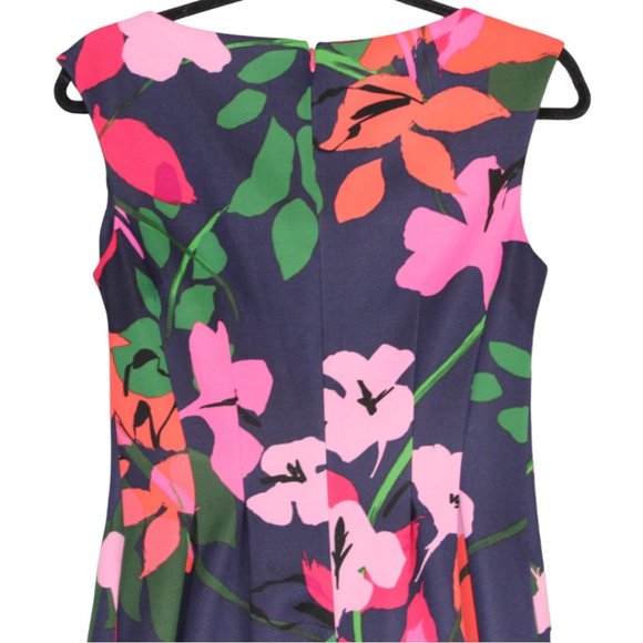 Vince Camuto 6 Floral Sleeveless Navy Blue Pink Fit & Flare Pockets Mini Dress - Picture 8 of 13